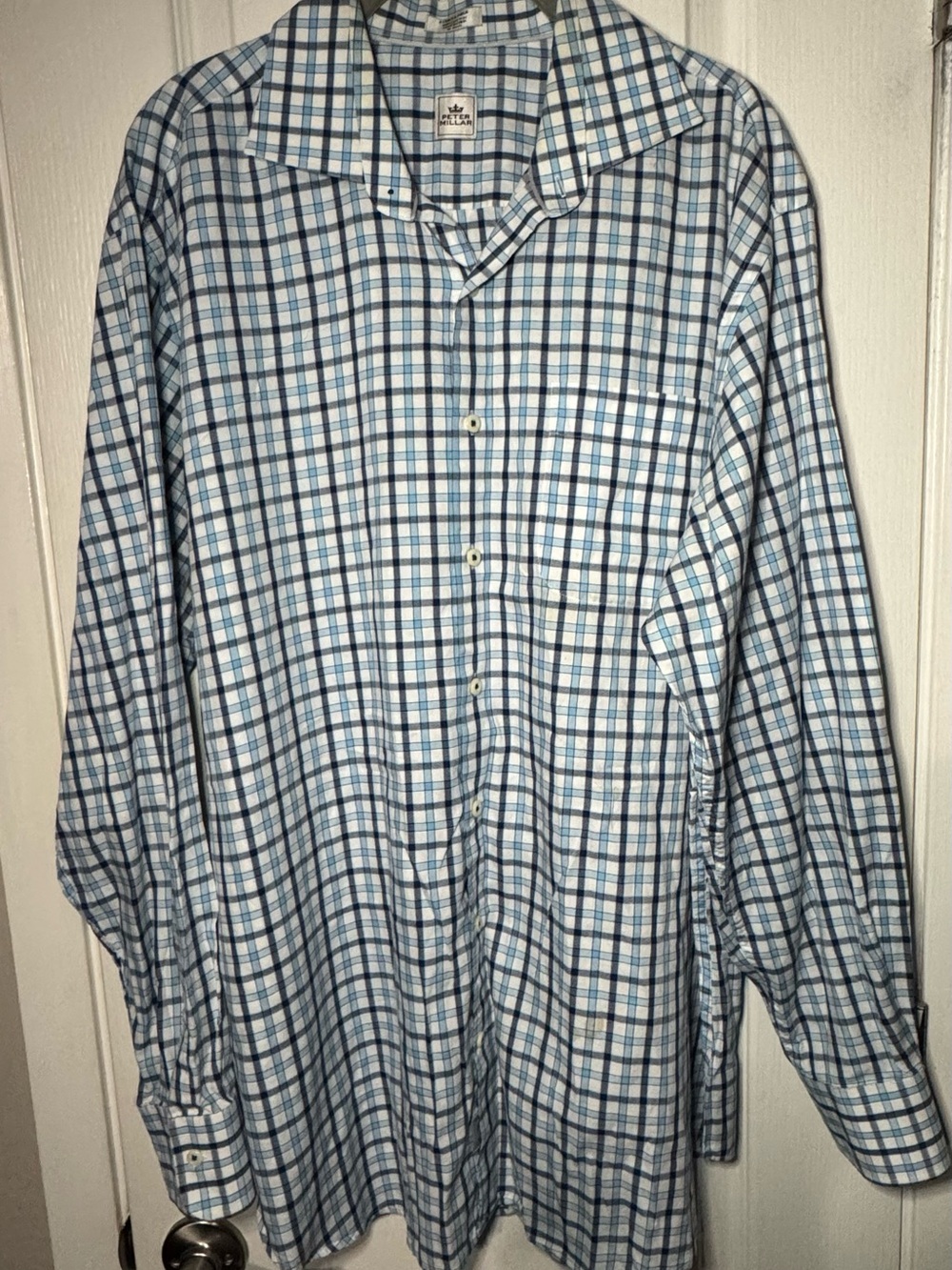 Peter Millar White & Blue Plaid Long-Sleeve Button-Down Shirt